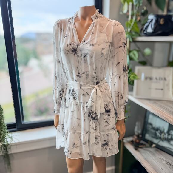 White House Black Market Long Sleeve Floral Printed Mini Cocktail Dress, Size XS - Picture 2 of 12